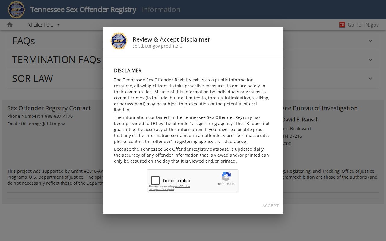 TBI information and lawful-use rules for an Overton County sex offender search