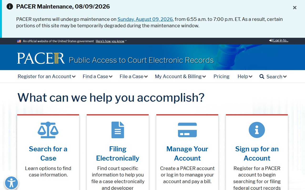 Federal criminal court record access for Overton County through PACER