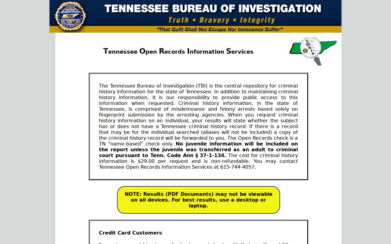 Overton County criminal history search fields in the Tennessee TORIS portal